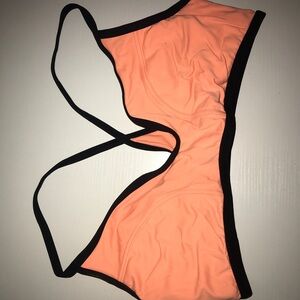 Chic Peach Bikini Top with Black Trim